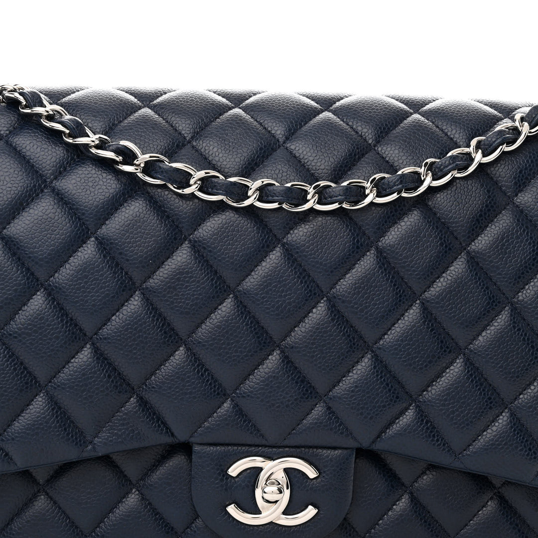 CHANEL CAVIAR QUILTED MAXI DOUBLE FLAP BAG IN NAVY – Caroline's