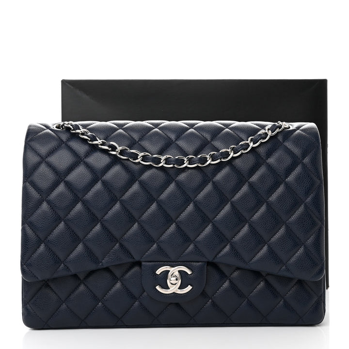CHANEL CAVIAR QUILTED MAXI DOUBLE FLAP BAG IN NAVY