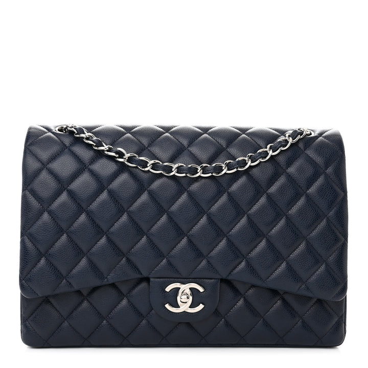 CHANEL CAVIAR QUILTED MAXI DOUBLE FLAP BAG IN NAVY
