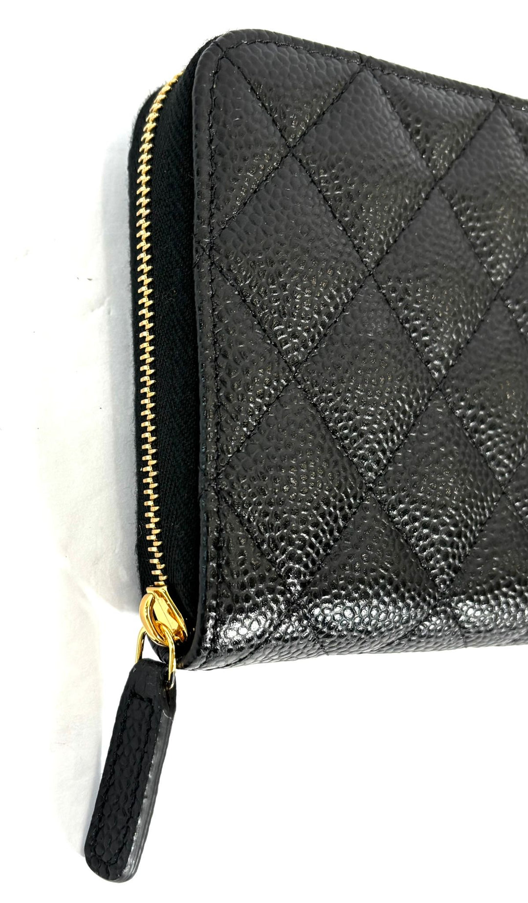 CHANEL QUILTED CAVIAR LARGE GUSSET ZIP AROUND WALLET