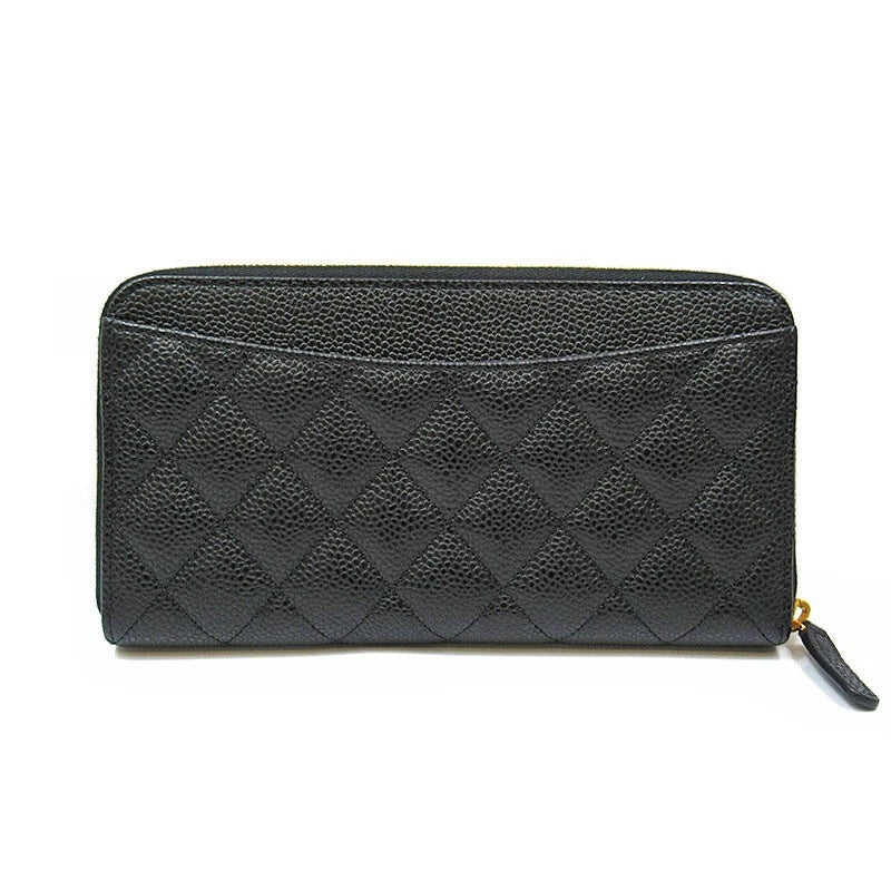 CHANEL QUILTED CAVIAR LARGE GUSSET ZIP AROUND WALLET