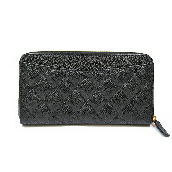 CHANEL QUILTED CAVIAR LARGE GUSSET ZIP AROUND WALLET