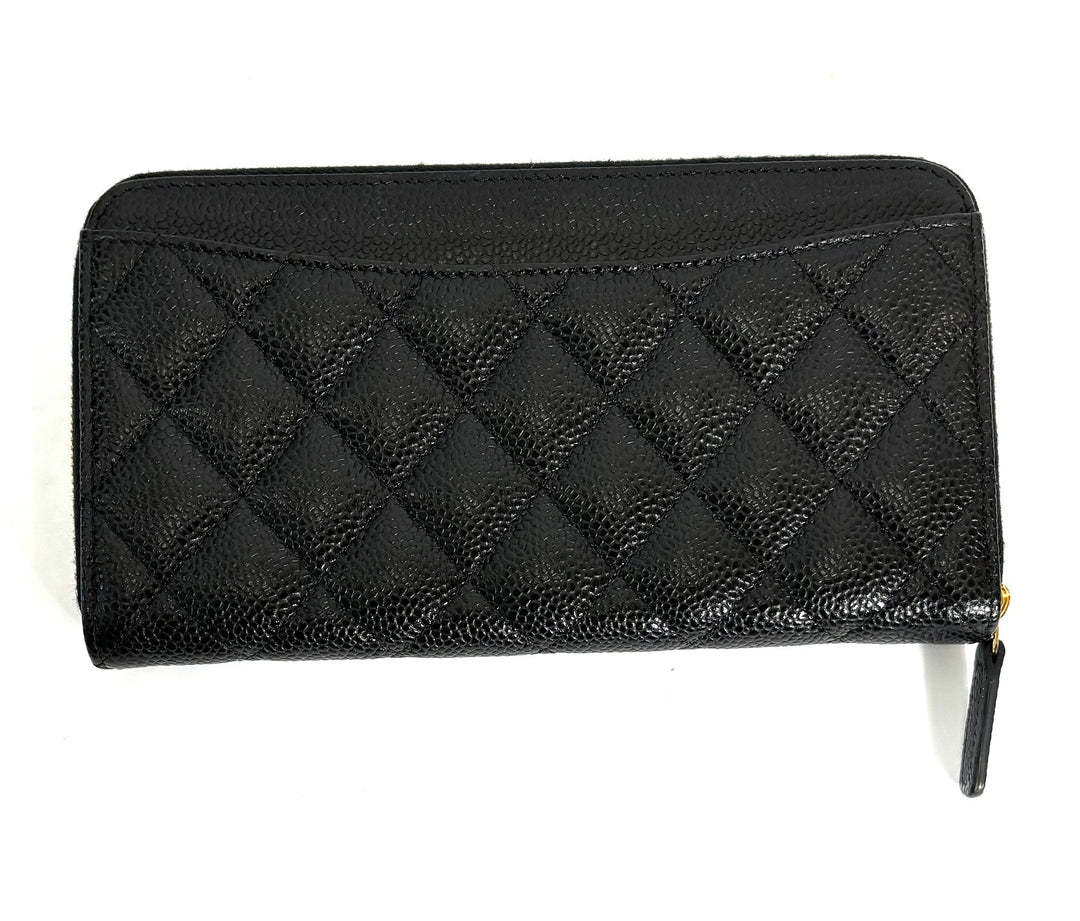 CHANEL QUILTED CAVIAR LARGE GUSSET ZIP AROUND WALLET