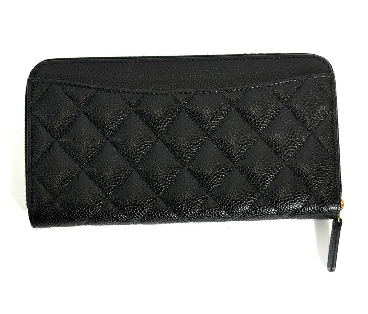 CHANEL QUILTED CAVIAR LARGE GUSSET ZIP AROUND WALLET