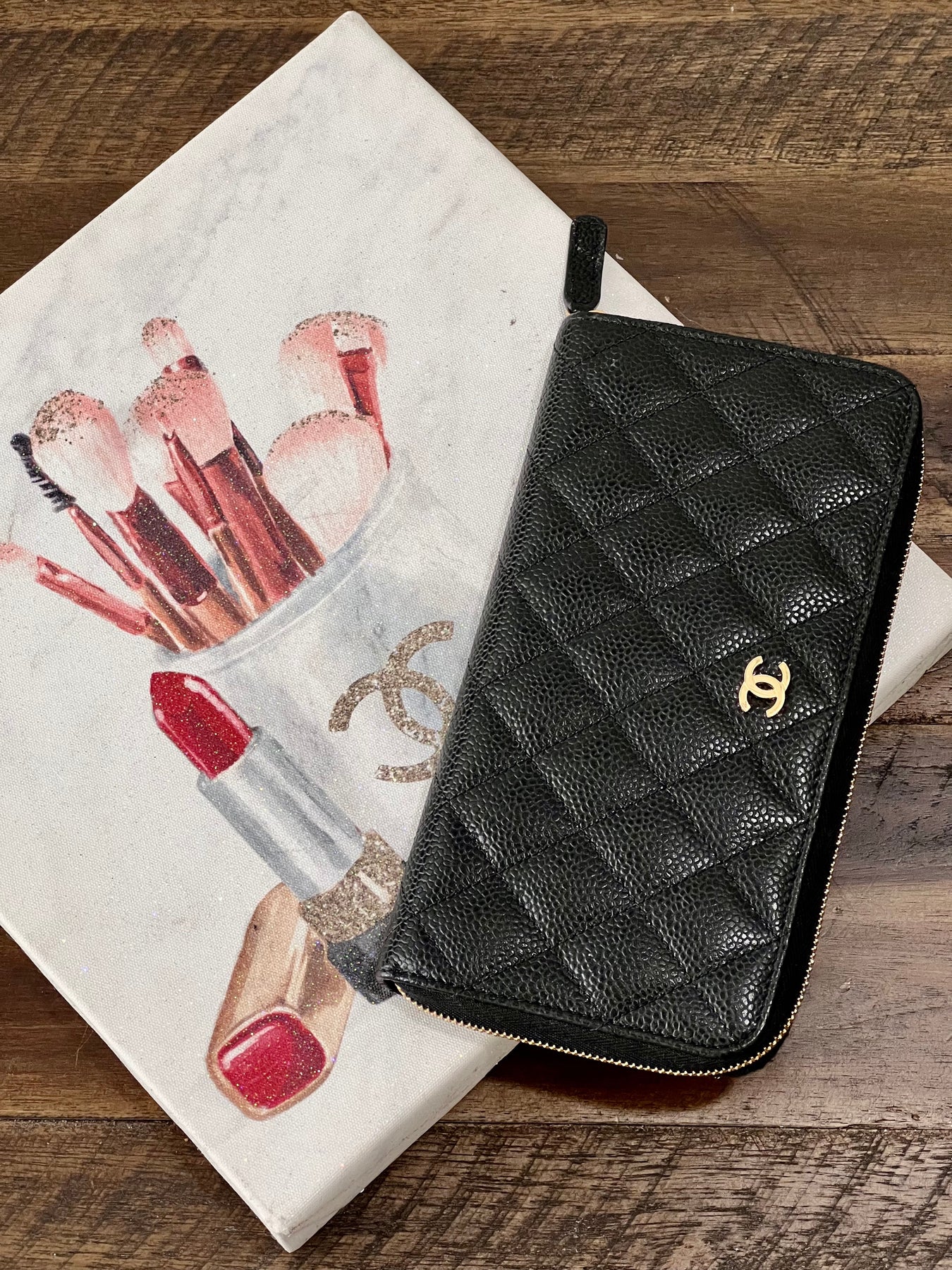 CHANEL QUILTED CAVIAR LARGE GUSSET ZIP AROUND WALLET – Caroline's