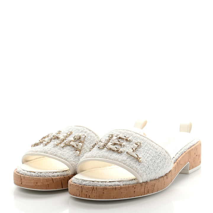 CHANEL CHAIN LINK CHA NEL TWEED CORK MULES