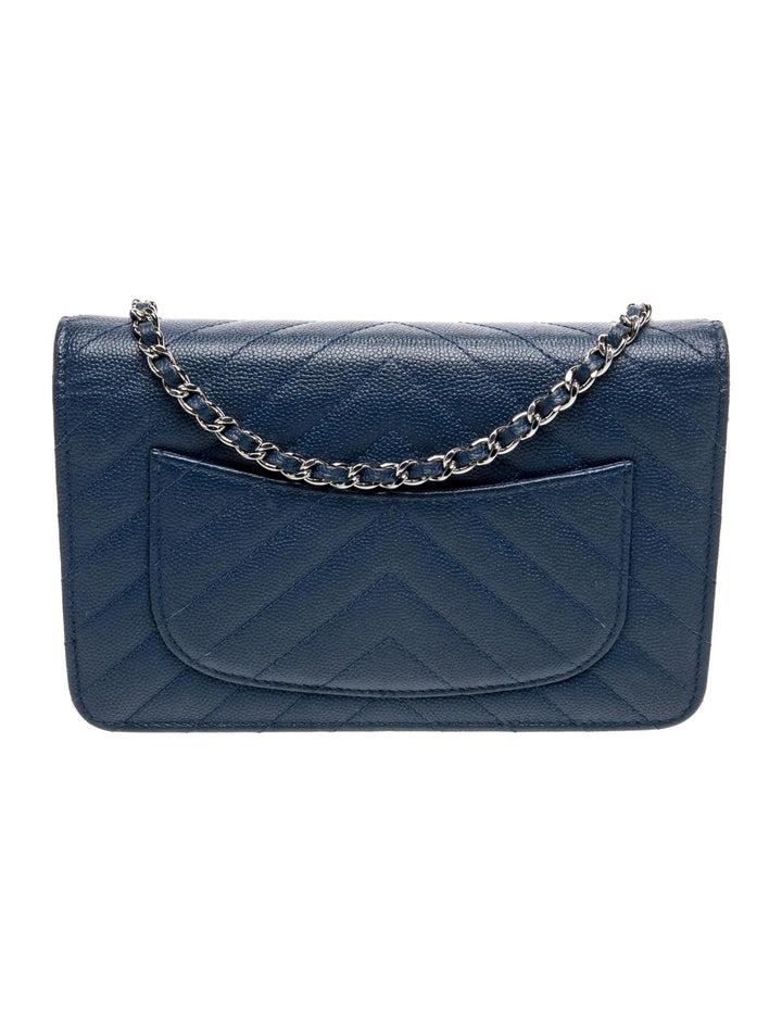 CHANEL CAVIAR CHEVRON QUILTED WALLET ON CHAIN