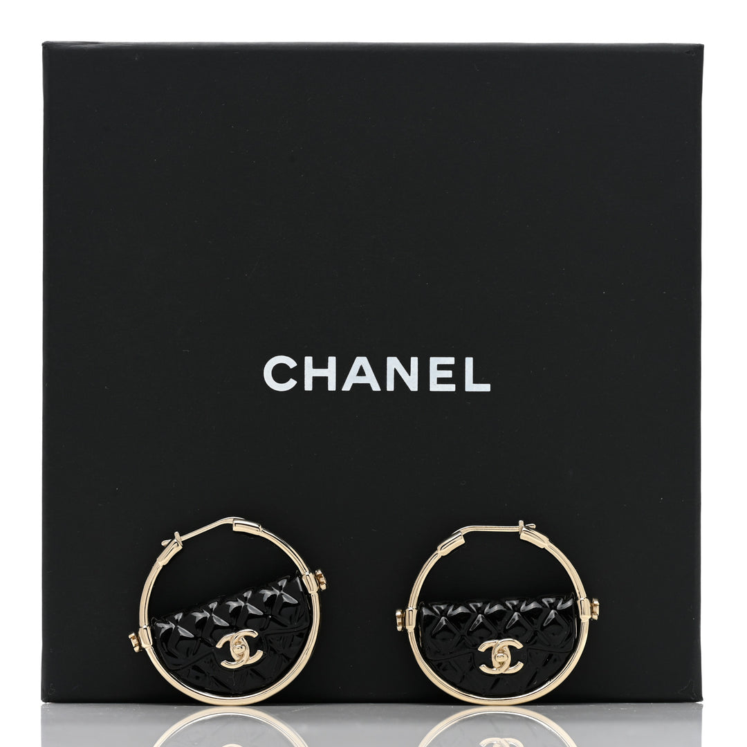 CHANEL CC CRUISE COLLECTION QUILTED FLAP BAG HOOP EARRINGS