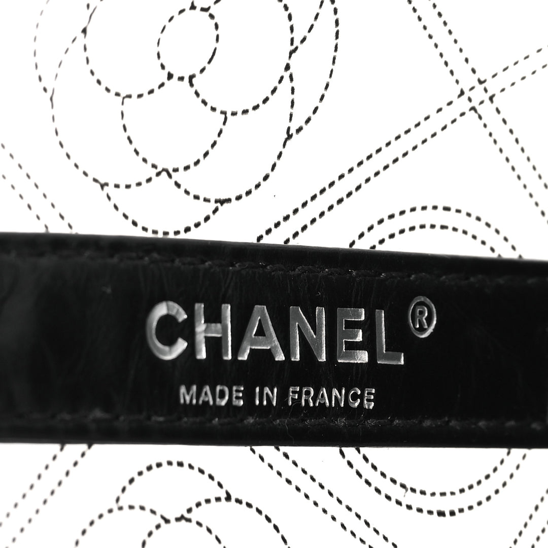CHANEL CRUMPLED CALFSKIN PVC CAMELLIA BUCKET BAG