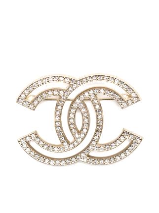 CHANEL CRYSTAL CC LIGHT GOLD BROOCH
