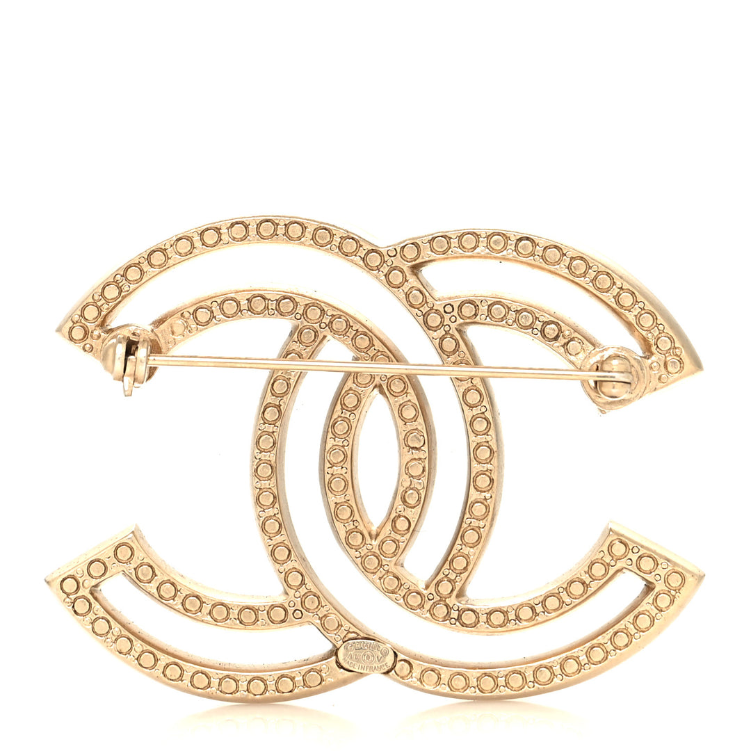 CHANEL CRYSTAL CC LIGHT GOLD-TONE BROOCH