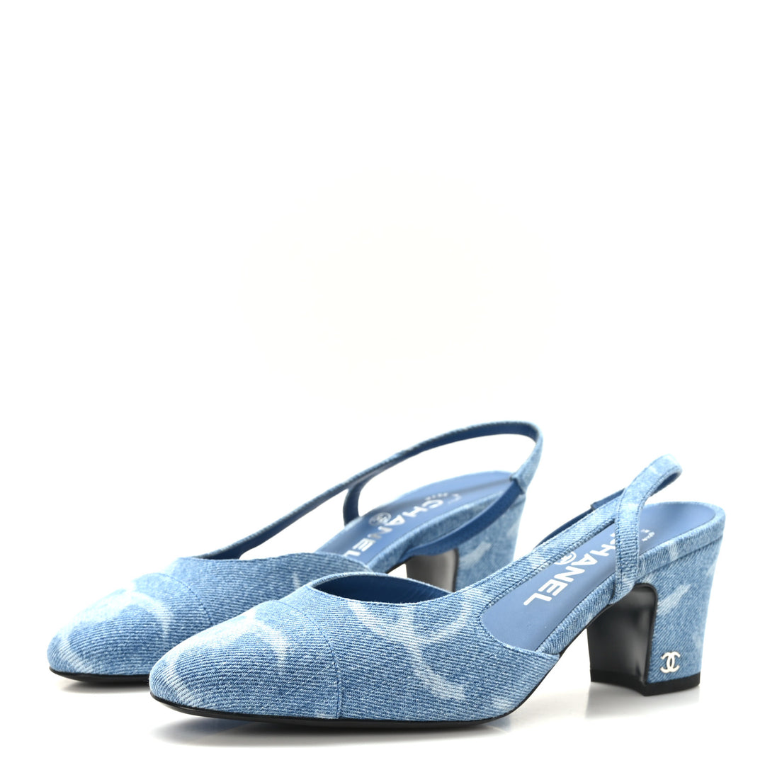 CHANEL CC DENIM CAP TOE SLINGBACK PUMPS