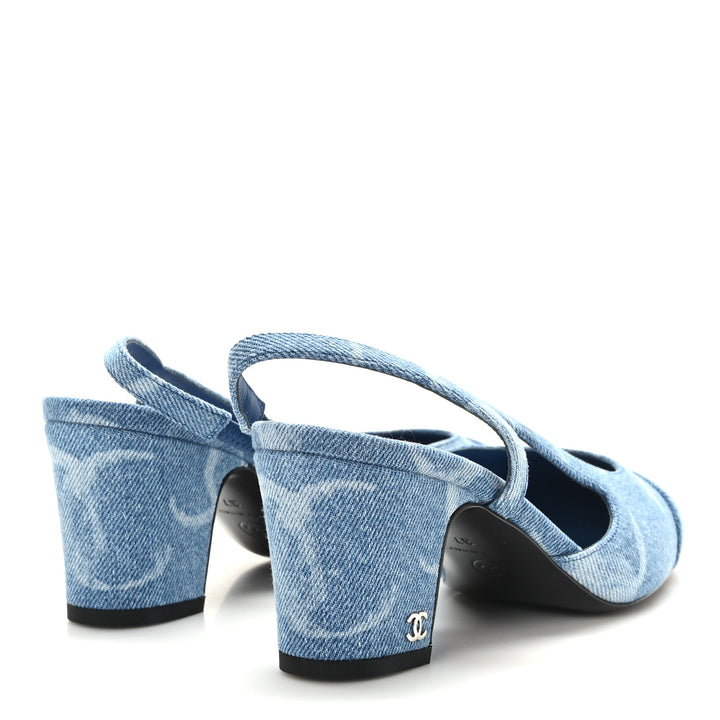 CHANEL CC DENIM CAP TOE SLINGBACK PUMPS