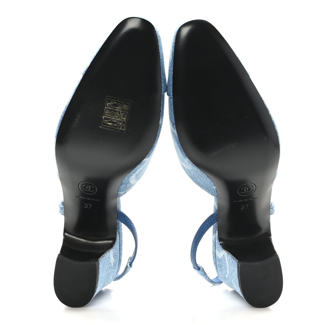 CHANEL CC DENIM CAP TOE SLINGBACK PUMPS