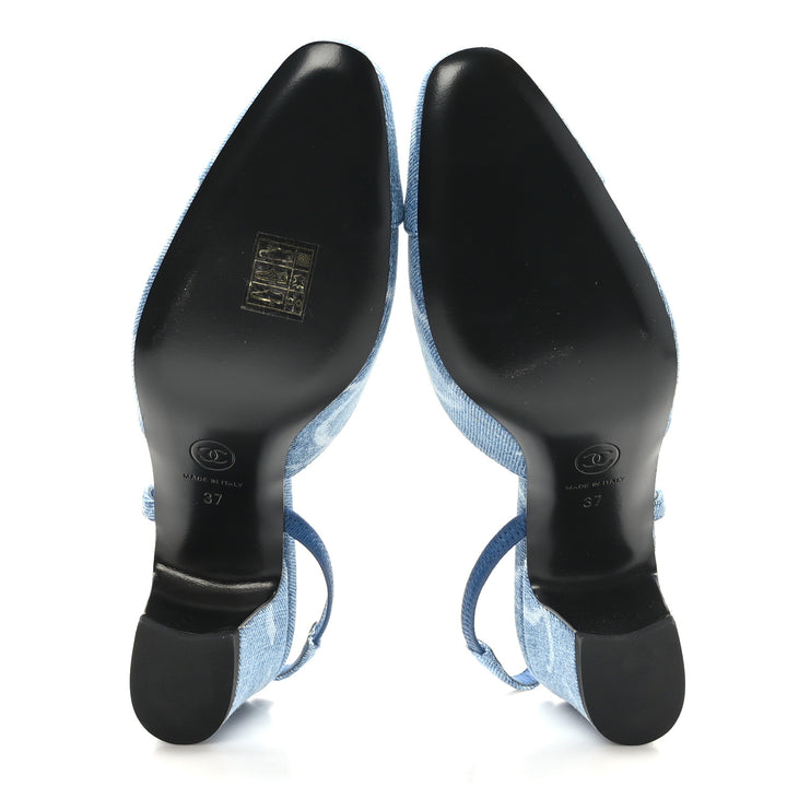 CHANEL CC DENIM CAP TOE SLINGBACK PUMPS