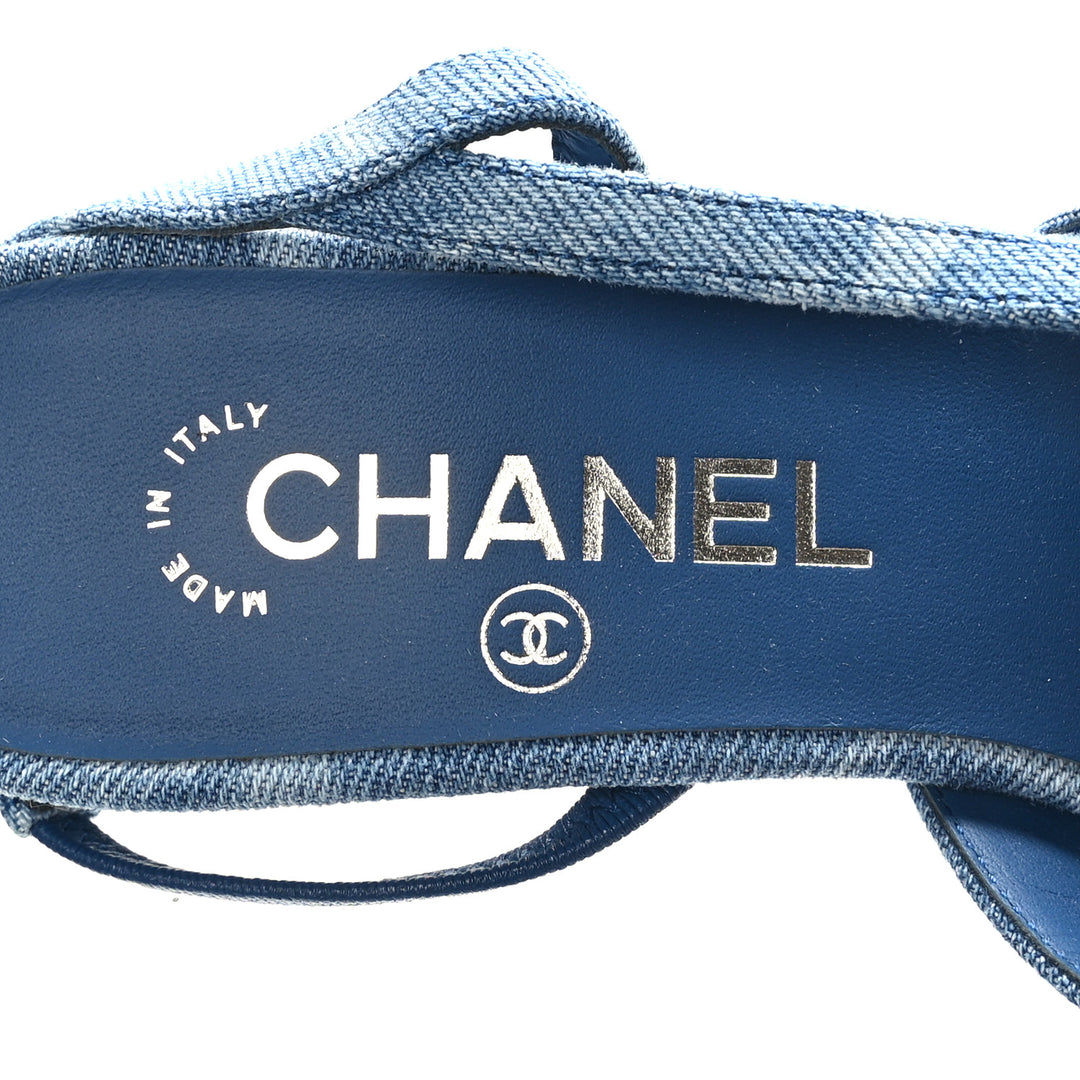 CHANEL CC DENIM CAP TOE SLINGBACK PUMPS