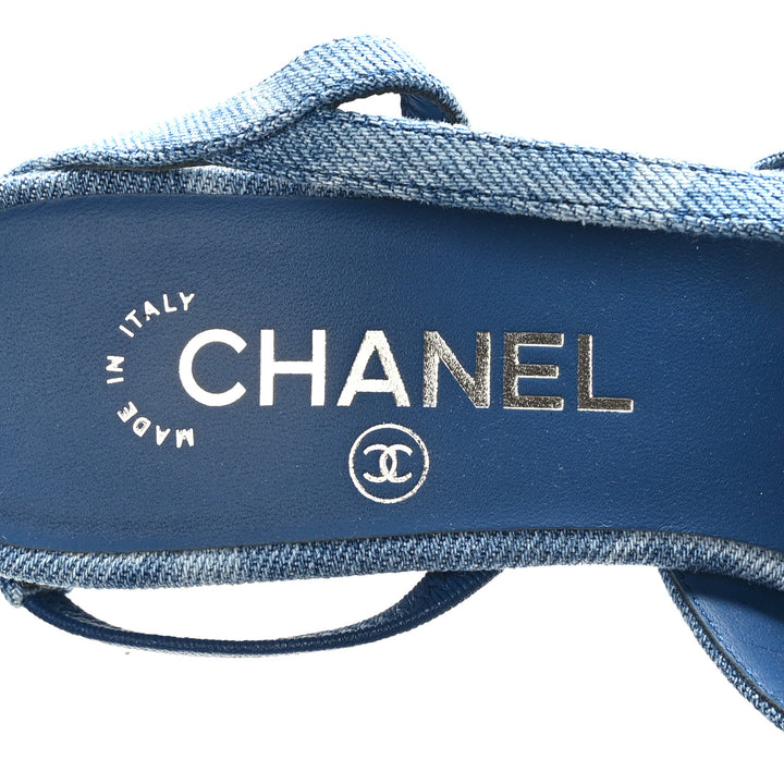 CHANEL CC DENIM CAP TOE SLINGBACK PUMPS