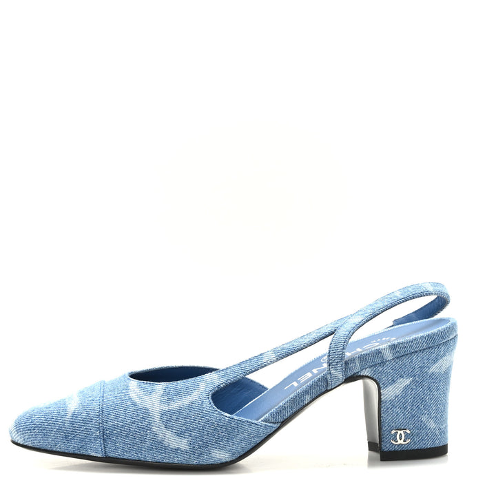 CHANEL CC DENIM CAP TOE SLINGBACK PUMPS
