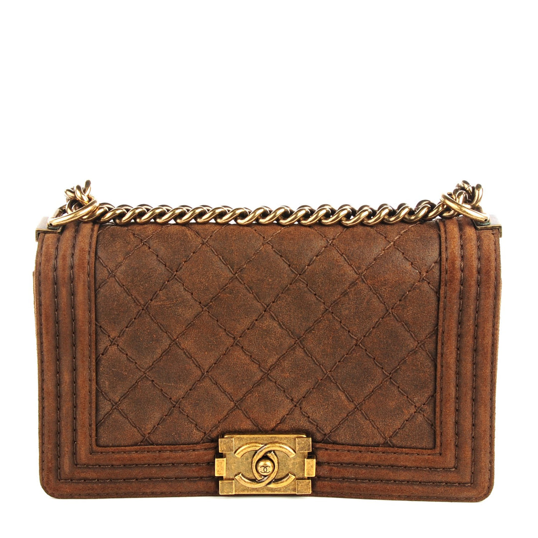 CHANEL DISTRESSED NUBUCK QUILTED MED BOY FLAP BAG