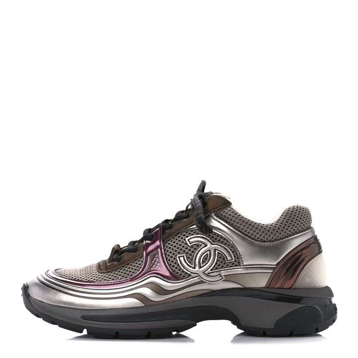 CHANEL FABRIC LAMINATED CALFSKIN CC SNEAKERS