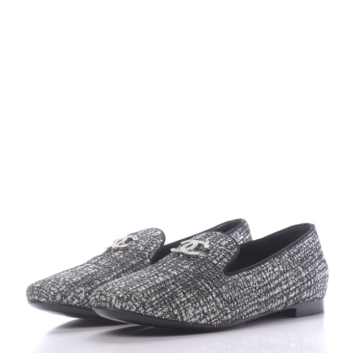CHANEL FANTASY TWEED GROSGRAIN CC MOCCASIN LOAFERS