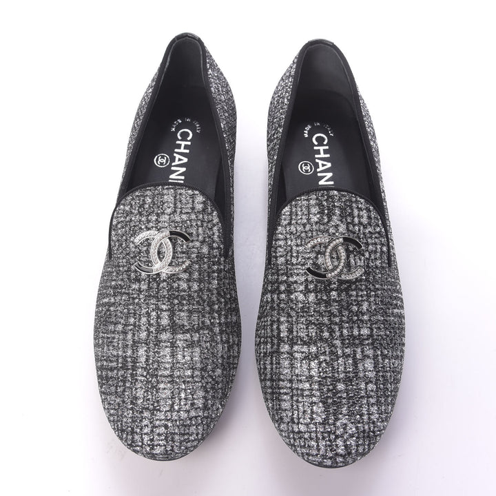 CHANEL FANTASY TWEED GROSGRAIN CC MOCCASIN LOAFERS