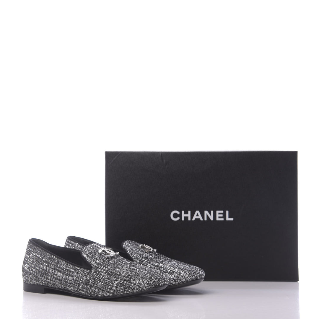 CHANEL FANTASY TWEED GROSGRAIN CC MOCCASIN LOAFERS