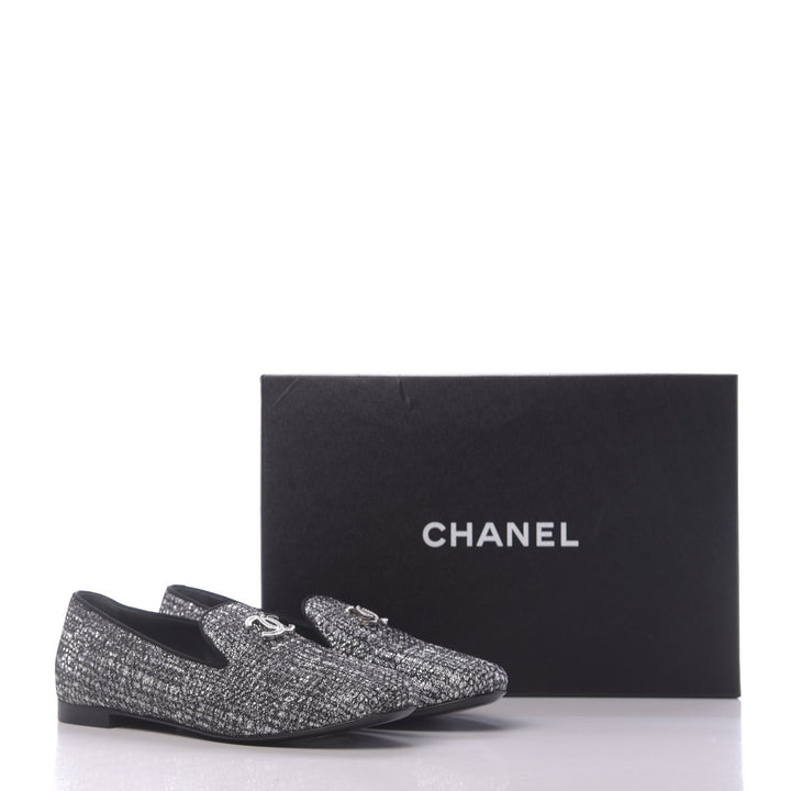 CHANEL FANTASY TWEED GROSGRAIN CC MOCCASIN LOAFERS