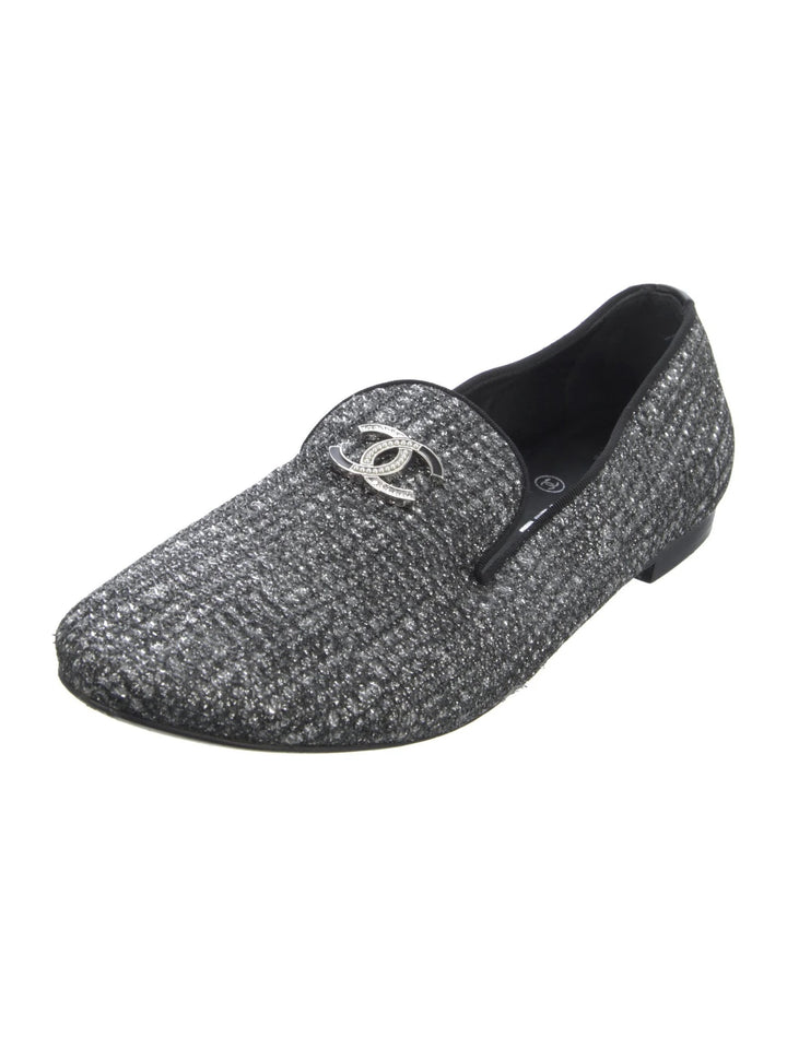CHANEL FANTASY TWEED GROSGRAIN CC MOCCASIN LOAFERS