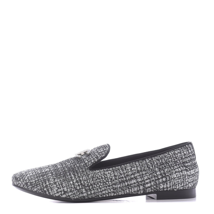 CHANEL FANTASY TWEED GROSGRAIN CC MOCCASIN LOAFERS