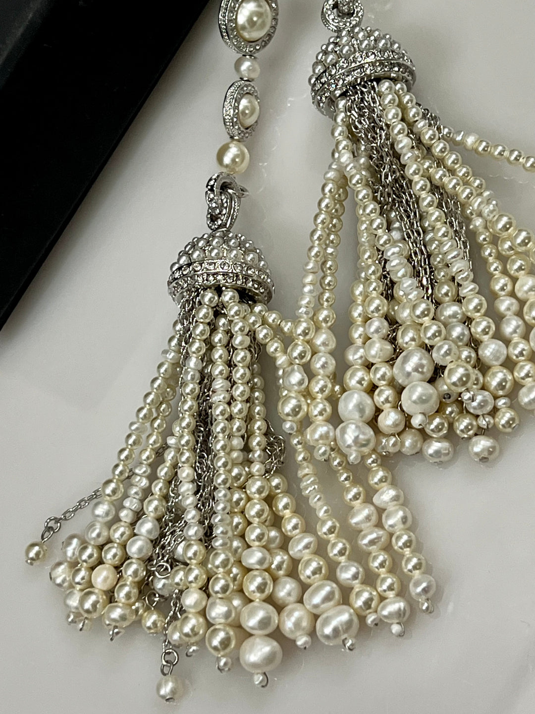 CHANEL FAUX PEARL CRYSTAL CC TASSLE NECKLACE/ BELT