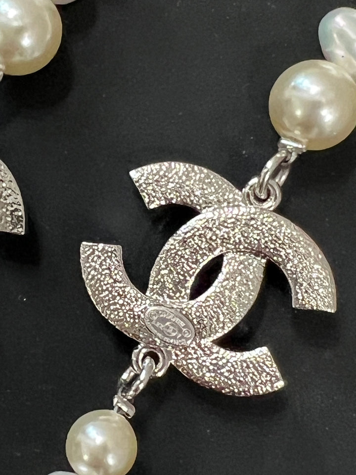 CHANEL FAUX PEARL CRYSTAL CC TASSLE NECKLACE/ BELT