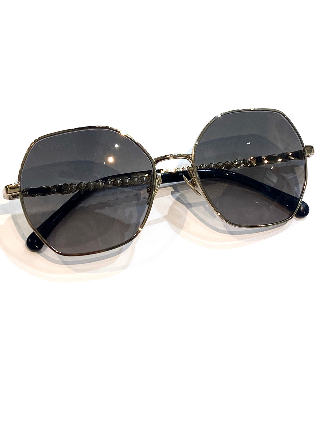 CHANEL GOLD &amp; BLACK SQUARE SUNGLASSES