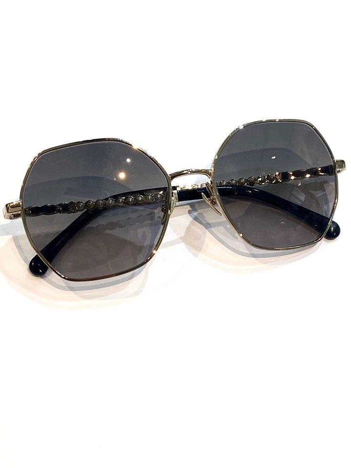 CHANEL GOLD &amp; BLACK SQUARE SUNGLASSES
