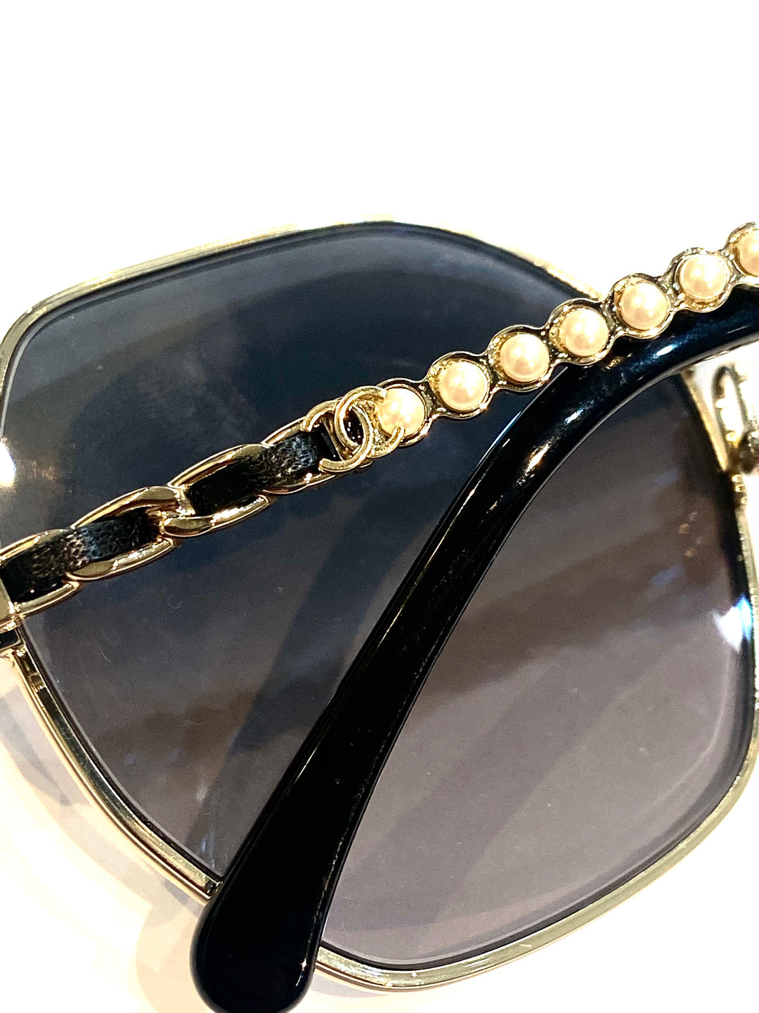 CHANEL GOLD &amp; BLACK SQUARE SUNGLASSES