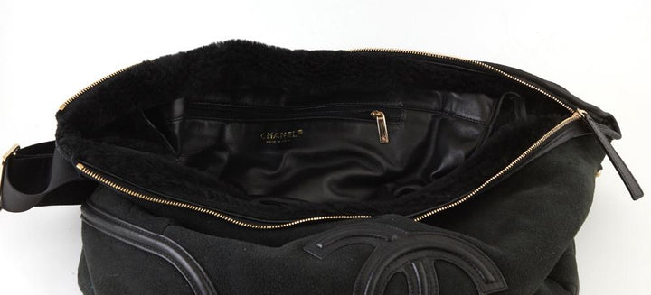 CHANEL BLACK SHEARLING HOBO BAG