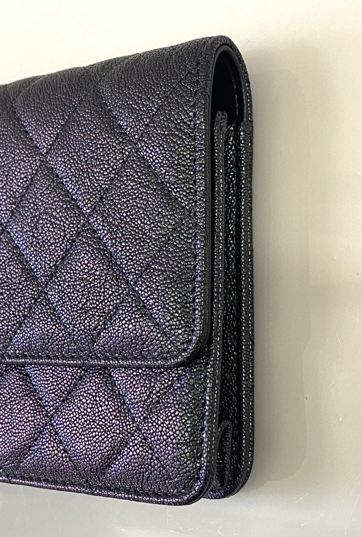 CHANEL IRIDESCENT CAVIAR QUILTED CLUTCH WRISTLET
