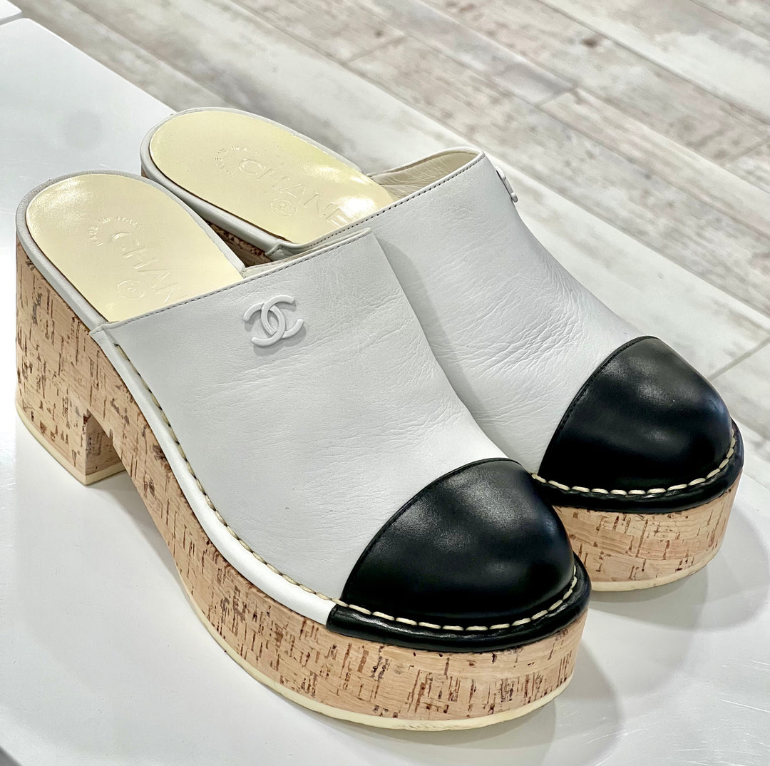 CHANEL INTERLOCKING CC LOGO MULES CLOGS