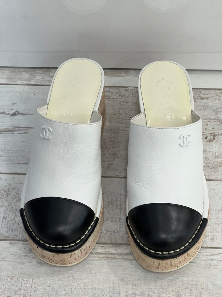CHANEL INTERLOCKING CC LOGO MULES CLOGS