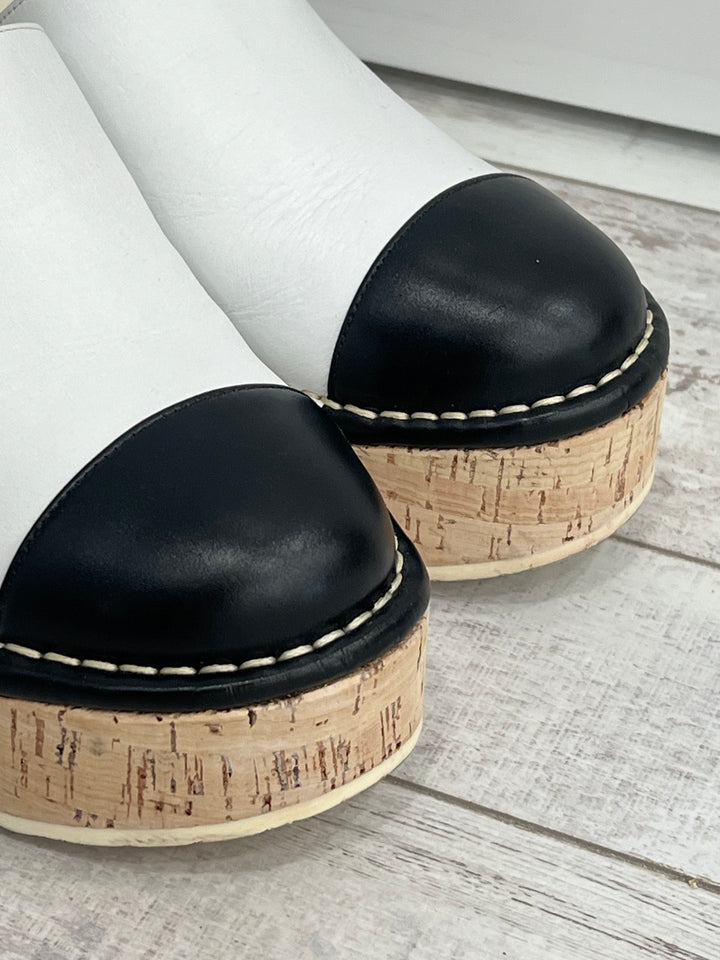 CHANEL INTERLOCKING CC LOGO MULES CLOGS