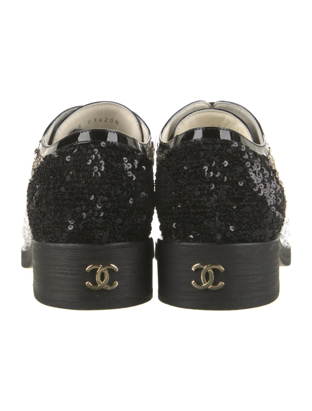 CHANEL INTERLOCKING CC LOGO SEQUIN EMBELLISHED OXFORDS