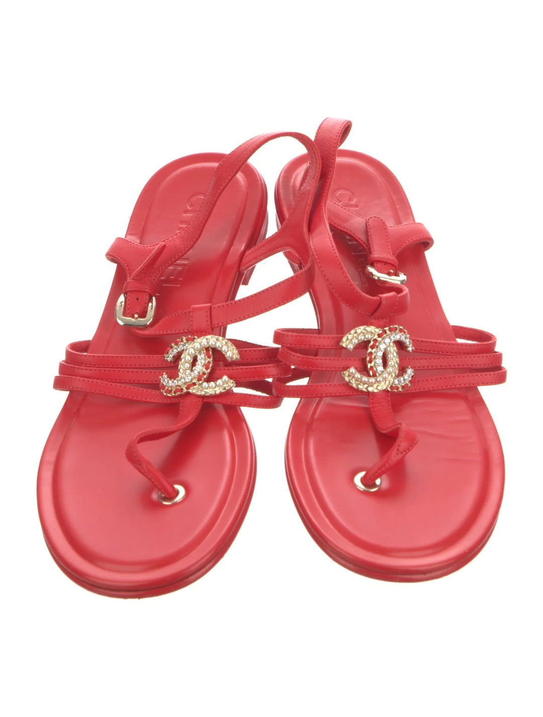 CHANEL INTERLOCKING CC LOGO T-STRAP SANDALS