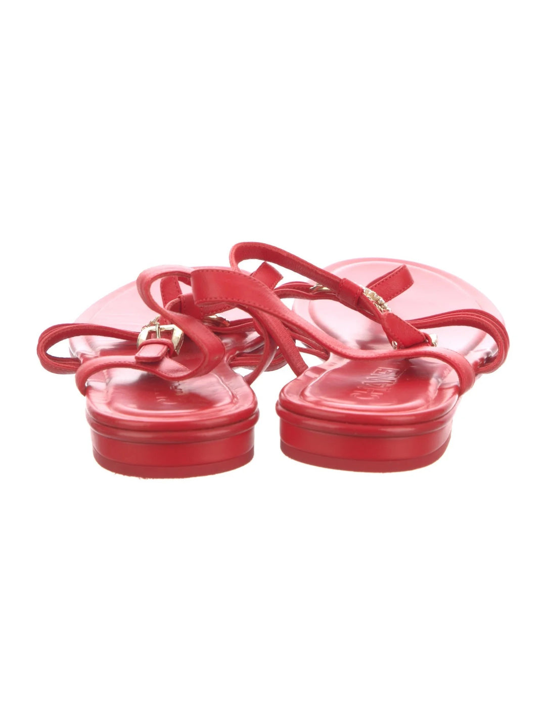 CHANEL INTERLOCKING CC LOGO T-STRAP SANDALS