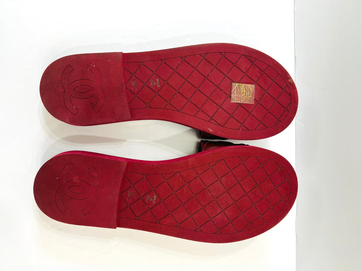CHANEL INTERLOCKING CC LOGO QUILTED LAMBSKIN MULES