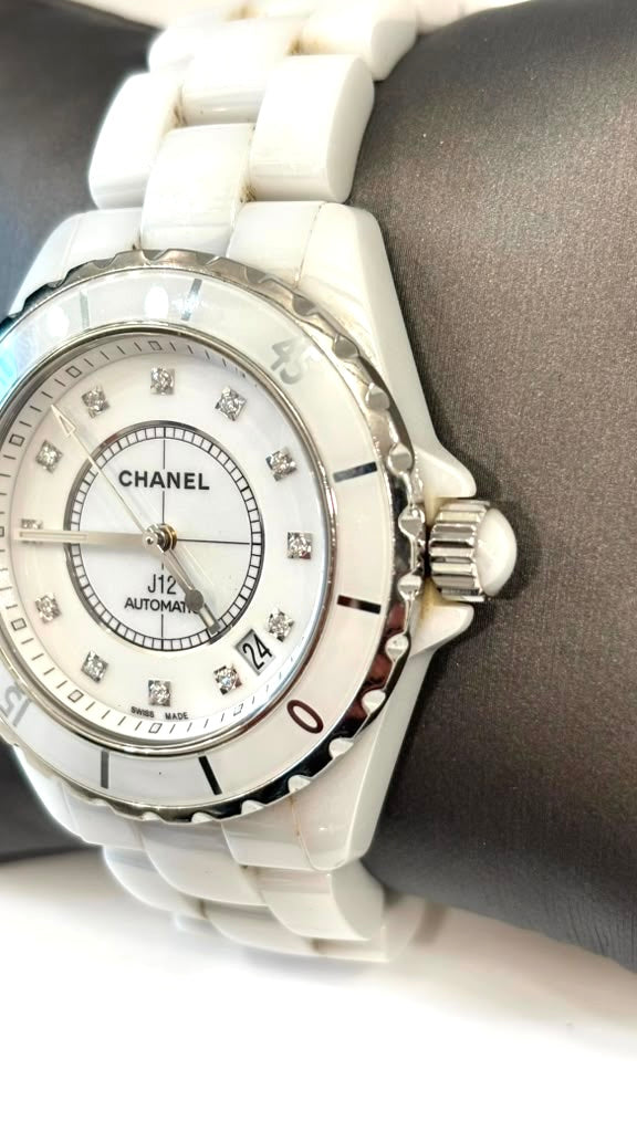 CHANEL J12 CALIBER 12.1 38MM DIAMOND WHITE CERAMIC WATCH