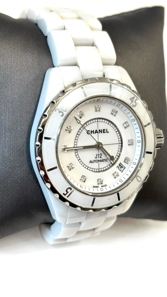 CHANEL J12 CALIBER 12.1 38MM DIAMOND WHITE CERAMIC WATCH