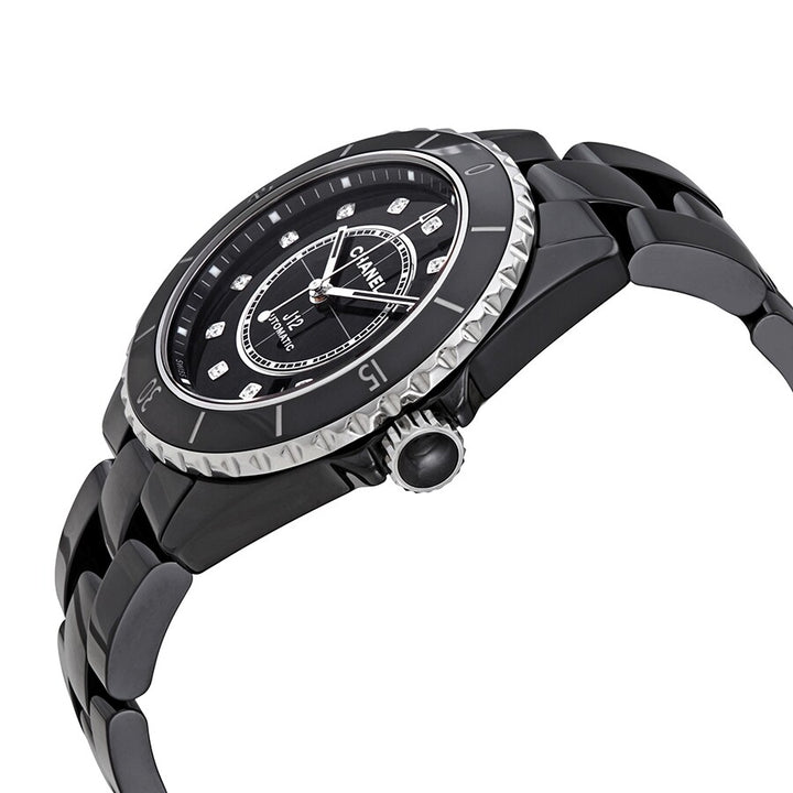 CHANEL STAINLESS STEEL CERAMIC DIAMONDS 38MM J12 AUTOMATIC WATCH