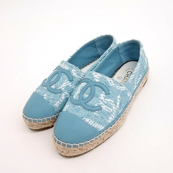 CHANEL TWEED GROSGRAIN LAMBSKIN CC ESPADRILLES