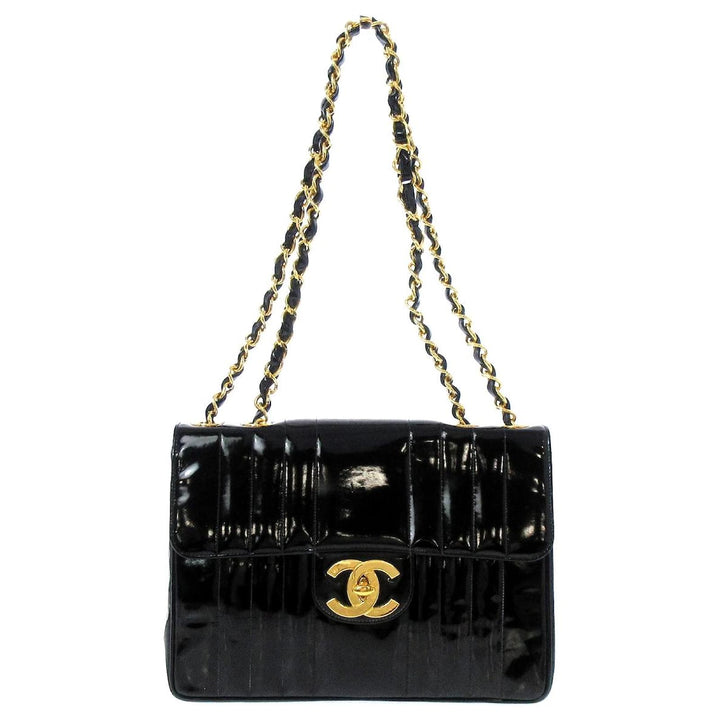 CHANEL JUMBO MADEMOISELLE VERTICAL QUILT VINTAGE PATENT LEATHER BAG