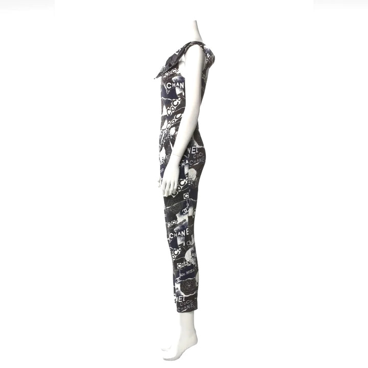 CHANEL CC LOGO CAMELLIA PRINTED JUMPSUIT